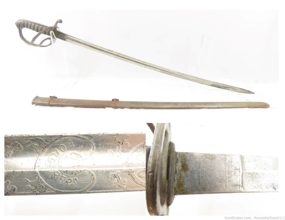Engraved KING’S OWN SCOTTISH “BORDERERS Sword with Etched Blade & SCABBARD -img-0