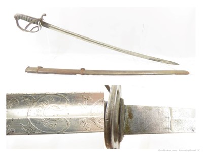 Engraved KING’S OWN SCOTTISH “BORDERERS Sword with Etched Blade & SCABBARD 