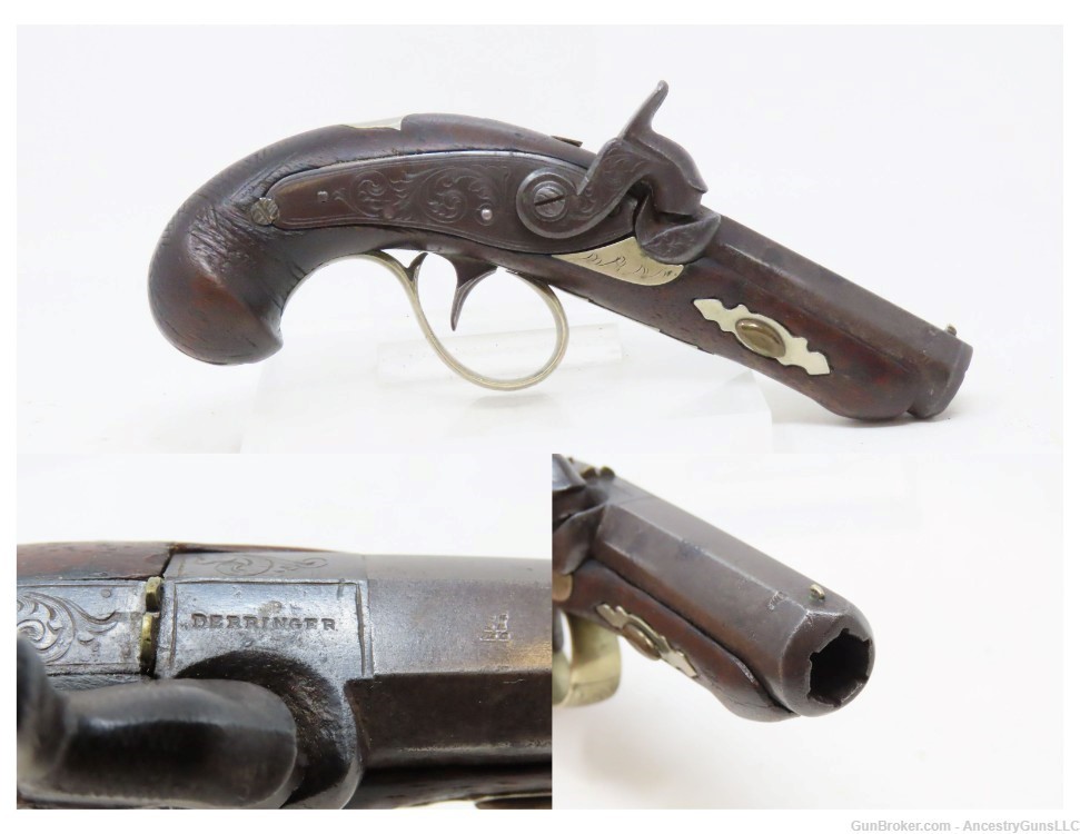 ENGRAVED Antique “DERINGER” Type .42 Percussion Pistol RIVERBOAT GAMBLERS-img-0