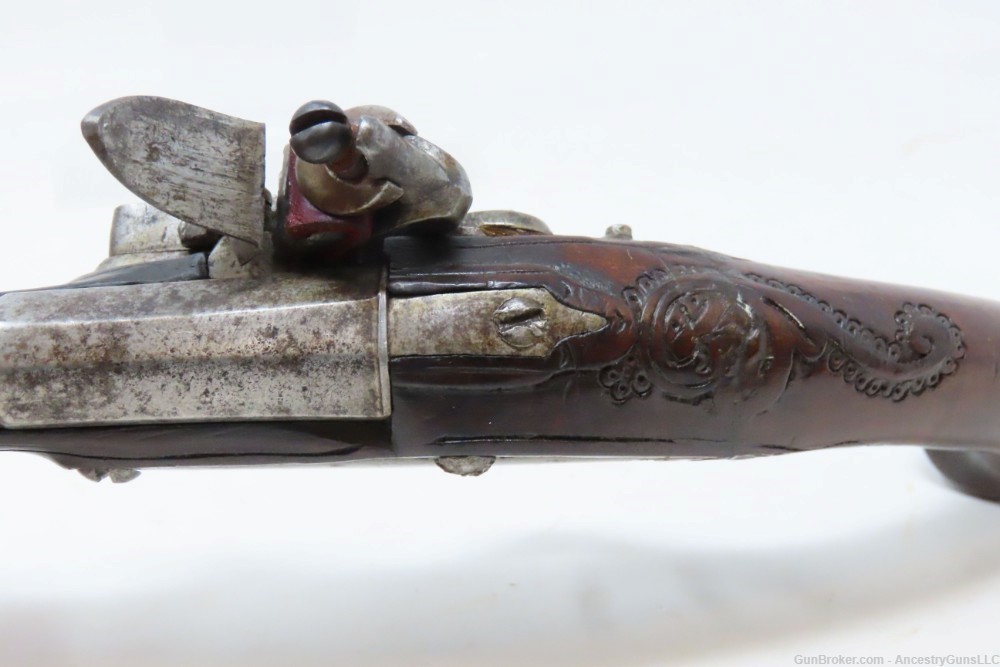 1700s DAINTY EUROPEAN Antique FLINTLOCK Pistol CARVED Stock .32 Caliber-img-7