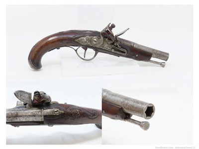 1700s DAINTY EUROPEAN Antique FLINTLOCK Pistol CARVED Stock .32 Caliber
