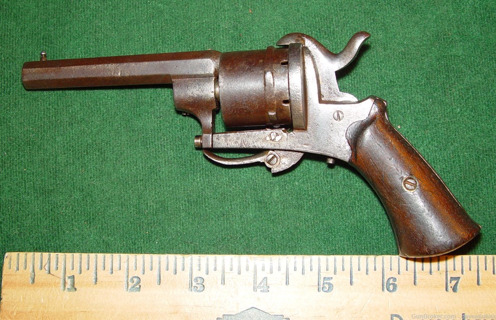 Antique 1860's 7mm Belgian Folding Trigger Pinfire Revolver-img-1