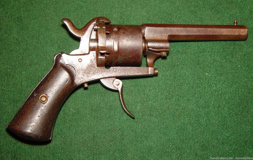 Antique 1860's 7mm Belgian Folding Trigger Pinfire Revolver-img-0