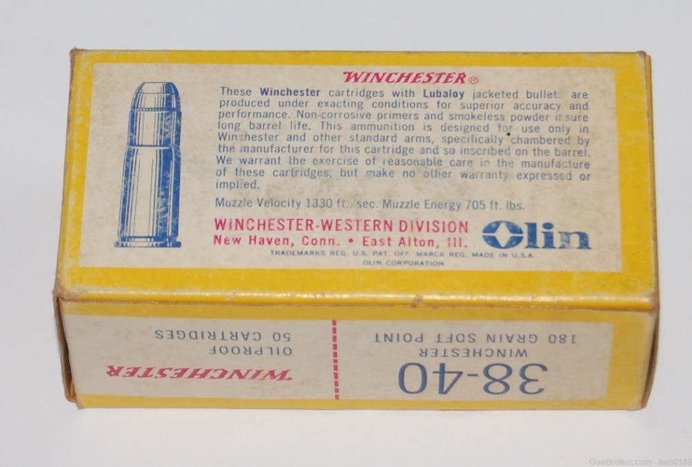 Vintage Full Box of Winchester 38-40 Win w/ 180 gr Soft Point 50 Rounds-img-3