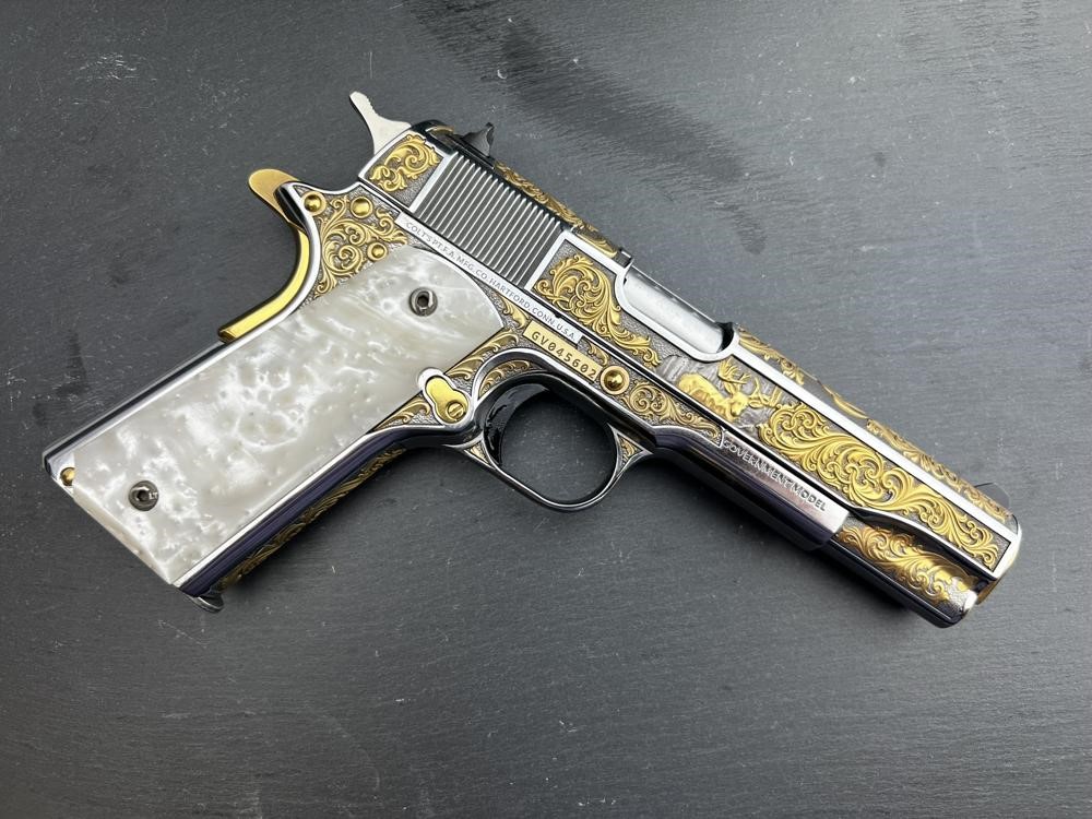 PROTOTYPE - Colt 1911 Whitetail Woodsman Gold Plated Engraved by Altamont-img-16