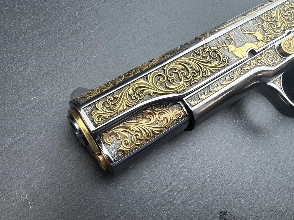 PROTOTYPE - Colt 1911 Whitetail Woodsman Gold Plated Engraved by Altamont-img-1