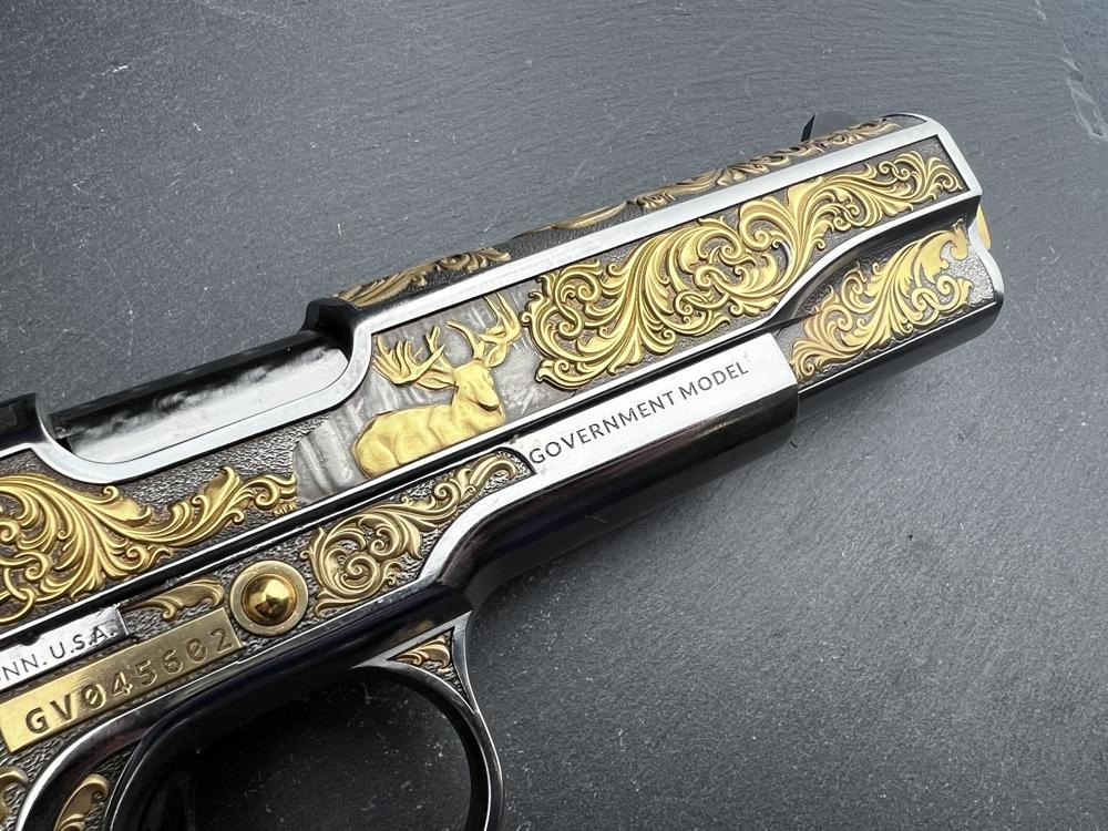 PROTOTYPE - Colt 1911 Whitetail Woodsman Gold Plated Engraved by Altamont-img-8