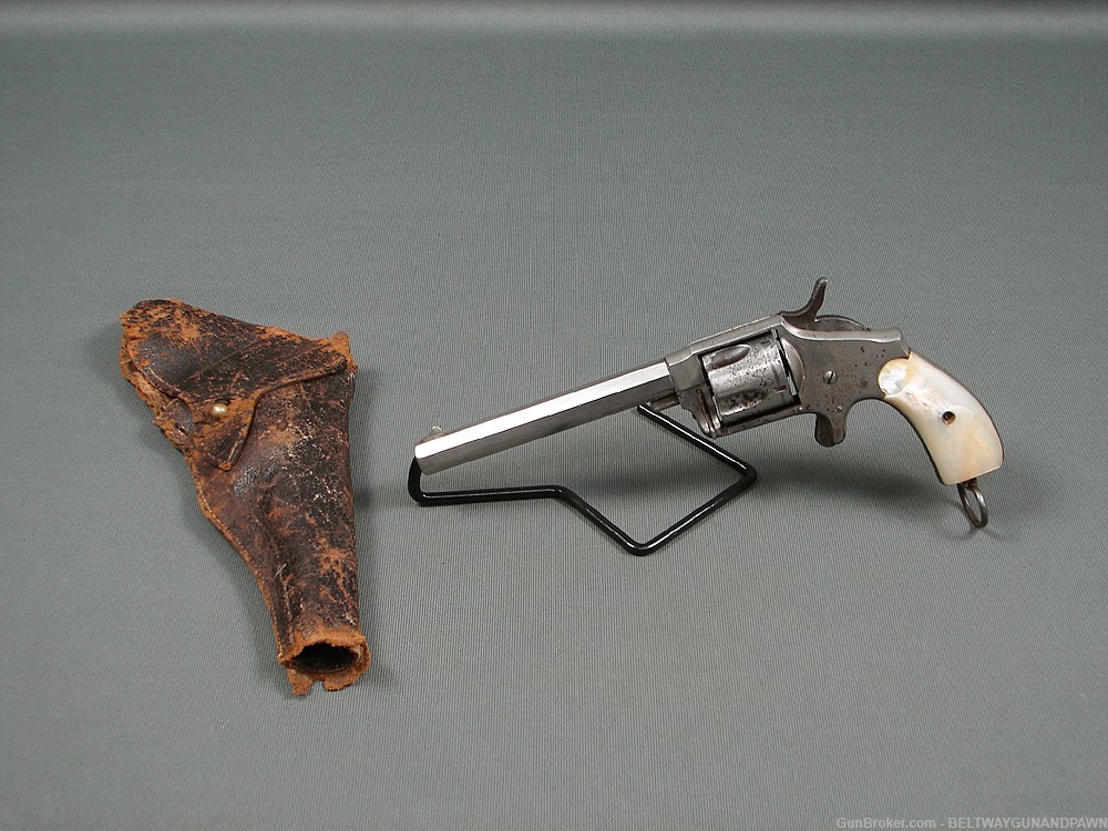 Hopkins and Allen XL No 5 Antique Revolver 5" 38S&W w/Pearl Grips & Holster-img-0
