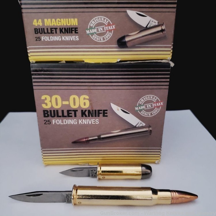 One 30-06 Bullet  & One 44 Magnum Bullet Folding Knife.  ITALIAN.-img-0
