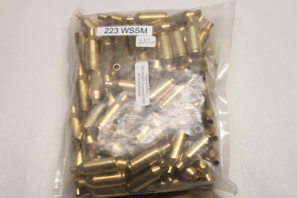 100 Count 223 WSSM NEW Brass Federal Headstamp.  Still in factory bag. -img-0