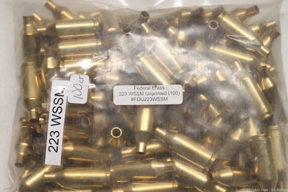100 Count 223 WSSM NEW Brass Federal Headstamp.  Still in factory bag. -img-1