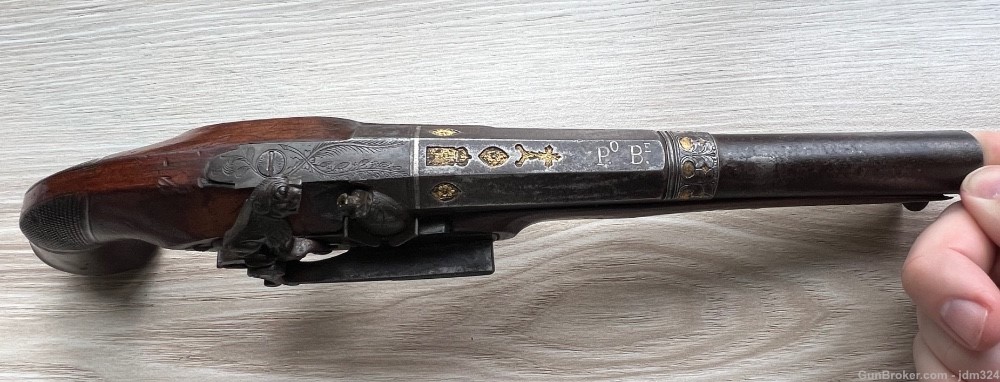Chiseled Engraved & Gold Filled Miquelet Percussion Pistol Royal Family?   -img-10