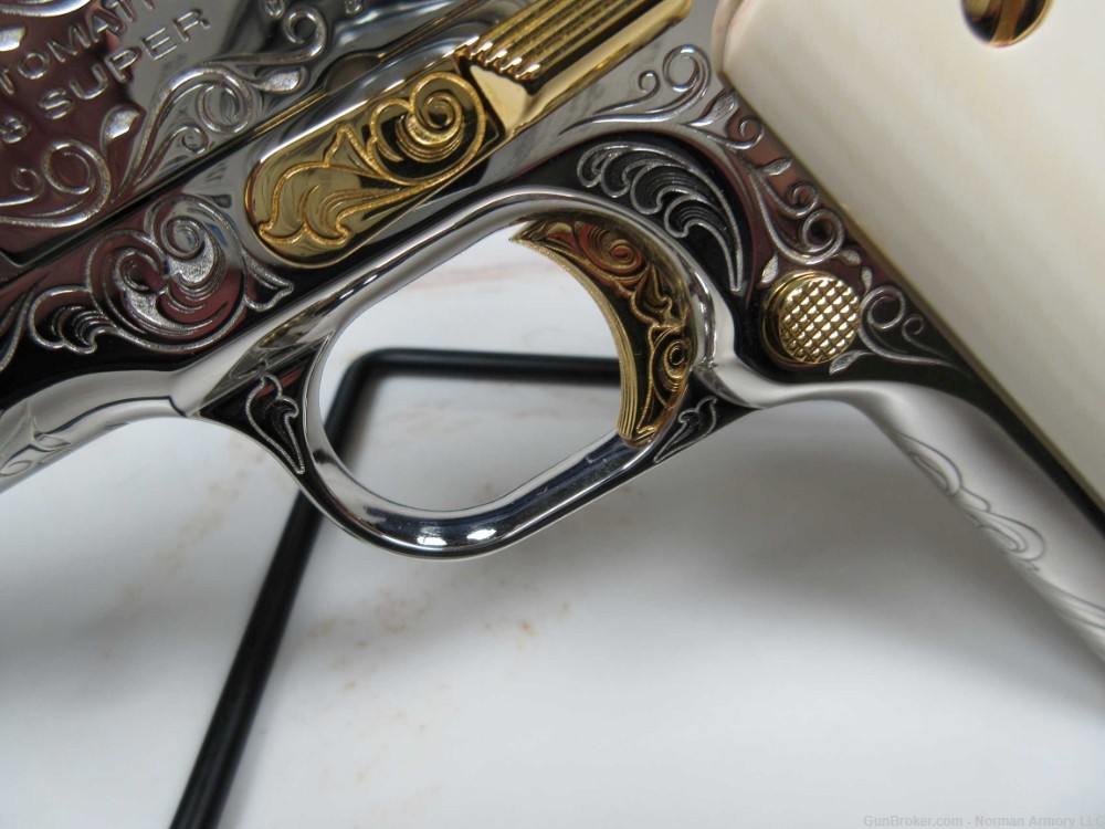 Colt 1911 Govt 5" .38 Super Custom engraved nickel/gold plated NEW-img-5