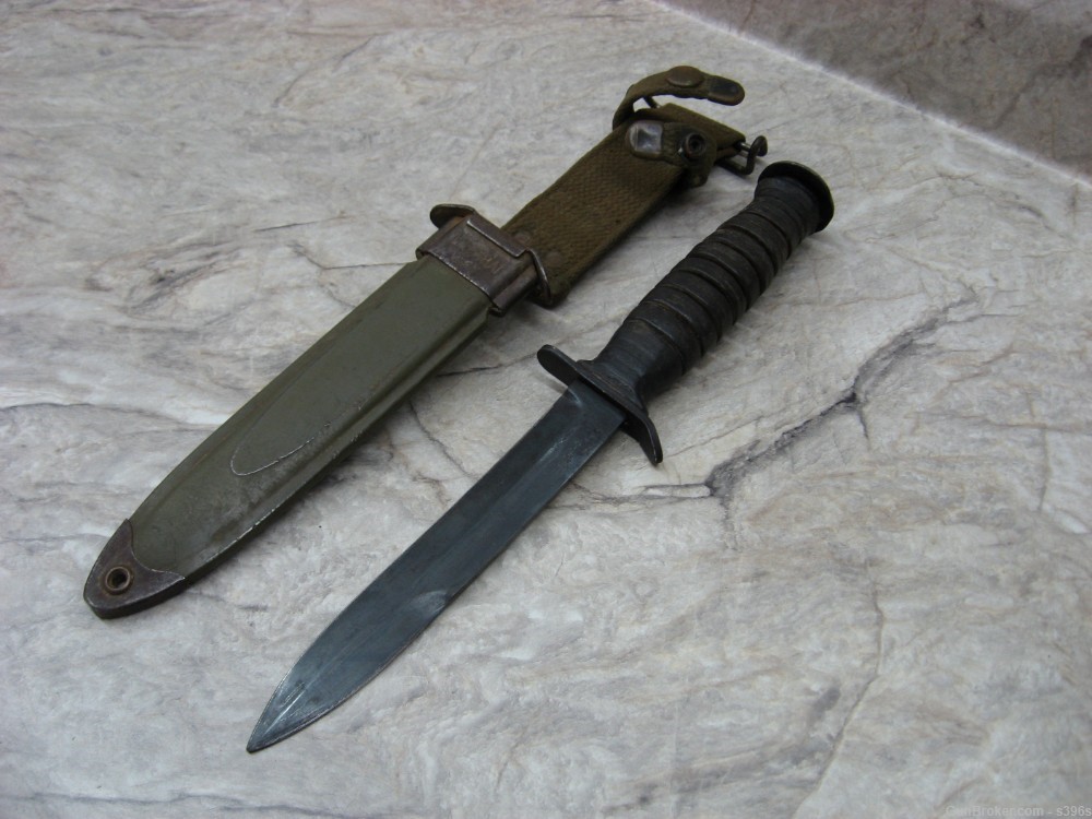ARMY FIGHTING KNIFE LEATHER HANDLE WW2 US -img-3