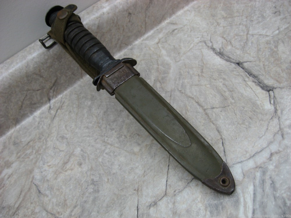 ARMY FIGHTING KNIFE LEATHER HANDLE WW2 US -img-1