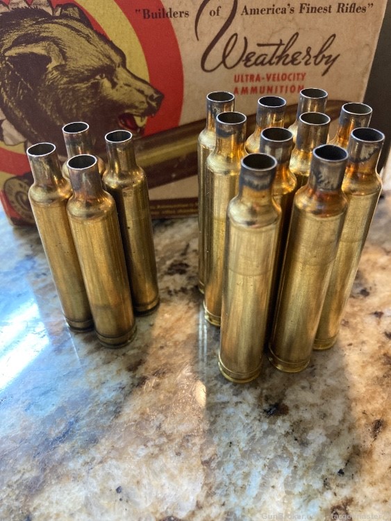 23 - 257 Wetherby Magnum loads +4 once fired brass  ,10 pcs  6.5-300 brass -img-3