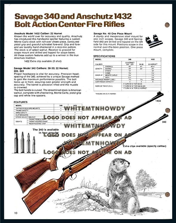 1978 SAVAGE 340 & ANSCHUTZ 1432 Rifle AD w/specs-img-0