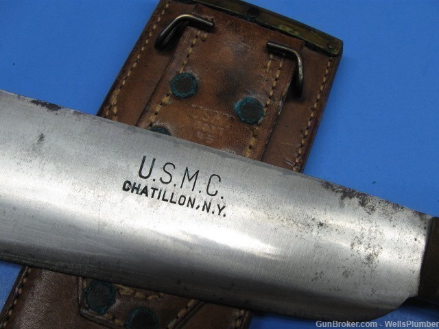 USMC WWII MEDICAL CORPSMEN BOLO KNIFE WITH SCABBARD USMC BOLO DATED 1945-img-2