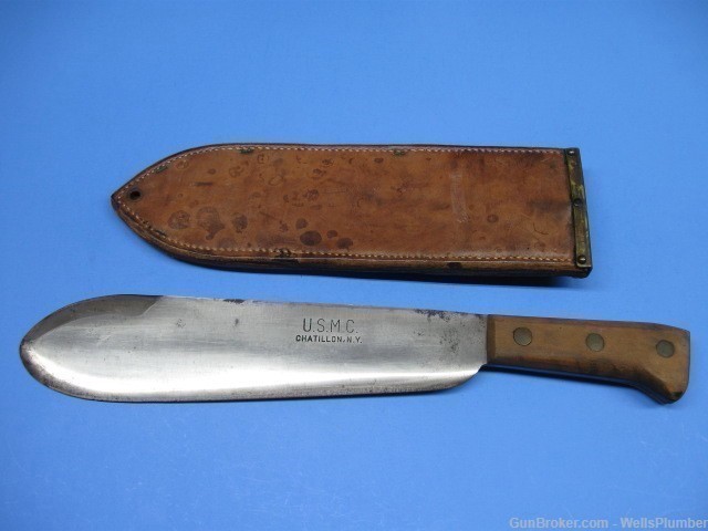 USMC WWII MEDICAL CORPSMEN BOLO KNIFE WITH SCABBARD USMC BOLO DATED 1945-img-0