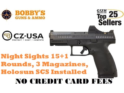 CZ P-10 C 9mm 4" Night Sights, 15 Rounds, 3 Magazines, Holosun SCS Installe