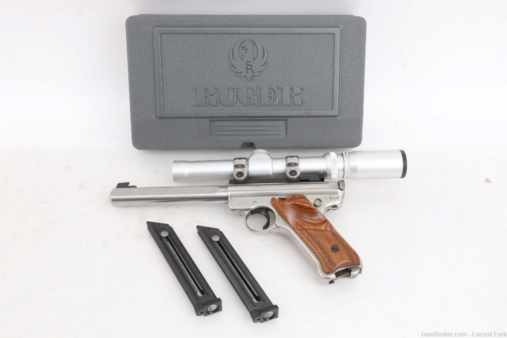 Ruger Mark II Target 22lr 6 7/8" Stainless Burris Scope Factory Box 2 Mags!-img-0