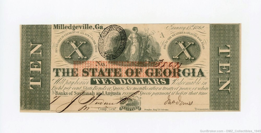 Civil War $10 Georgia Note Antique Currency Money-img-0