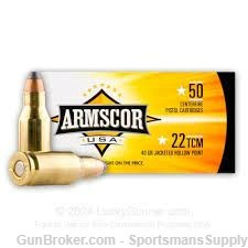 250 Rnds of Armscor .22 TCM 40 Gr Jacketed Hollow Point!!-img-0