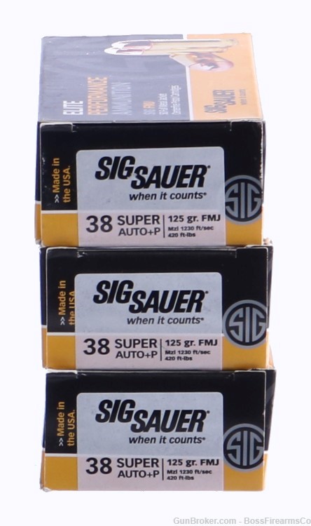 Sig Sauer Elite .38 Super AUTO +P 125gr FMJ Lot of 150 E38SUB-50 (JFM)-img-0