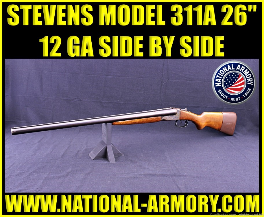 STEVENS 311A 12 GA 26" SXS COLOR CASE HARDENED DUAL TRIGGER SHOTGUN -img-0