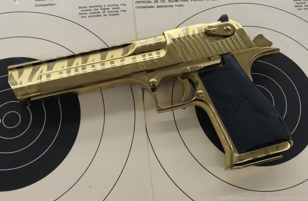 Magnum Research Inc USA Desert Eagle .357 MAG pistol GOLD PLATED FINISH-img-0