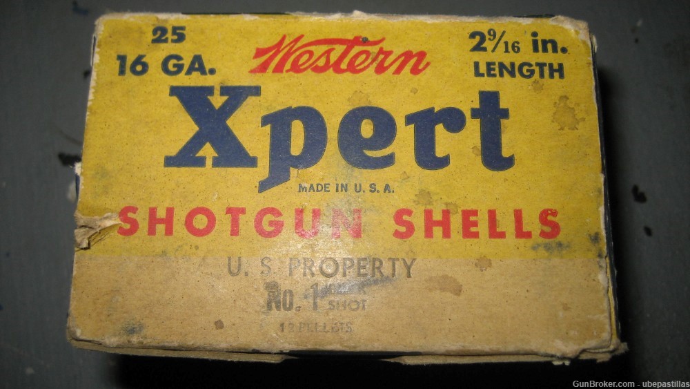 Vintage Western 16 Gauge US Gov't Property Ammo Shotshells #1 Buck Full Box-img-0
