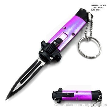 Mini Purple Key Chain OTF Automatic Knife Switch Blade-img-0