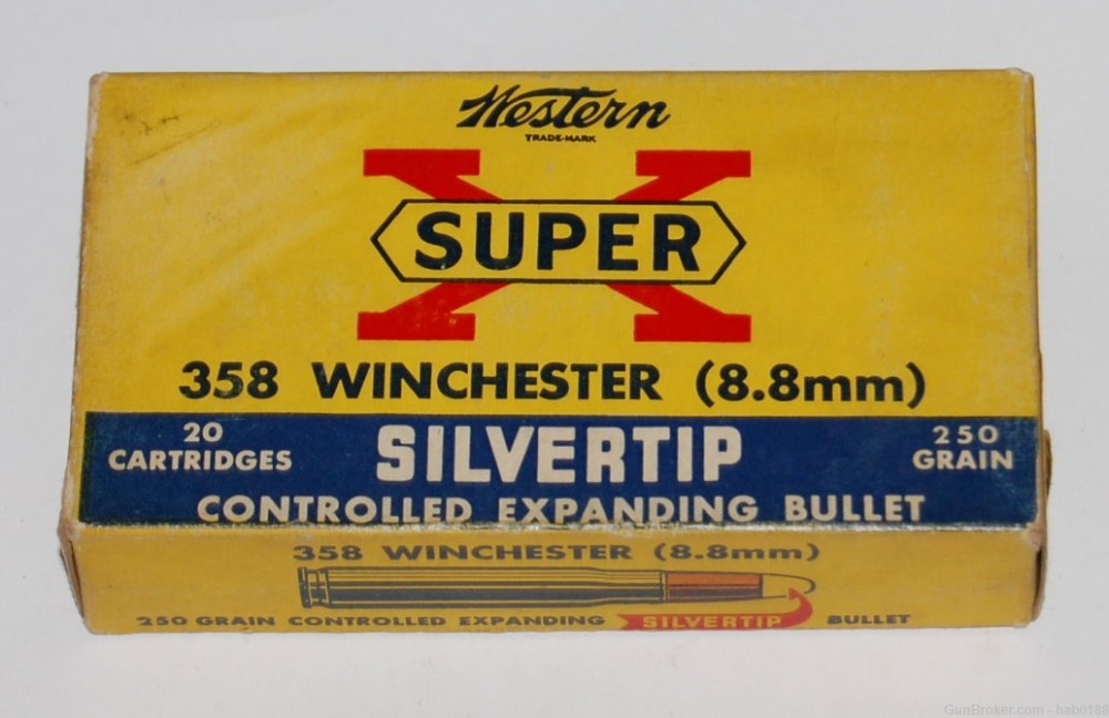 Vintage Full Box of Western Super-X 358 Winchester w/ 250 gr Silvertip-img-0