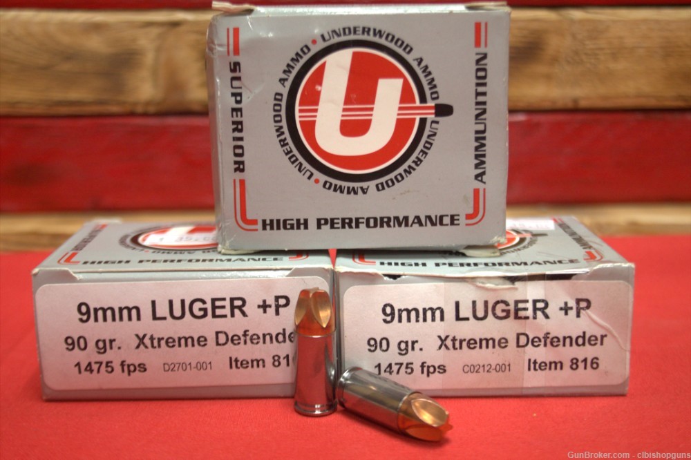 Underwood Ammo 9MM Luger +P 90 Grain Xtreme Defender 3 Boxes 60 Rounds -img-0