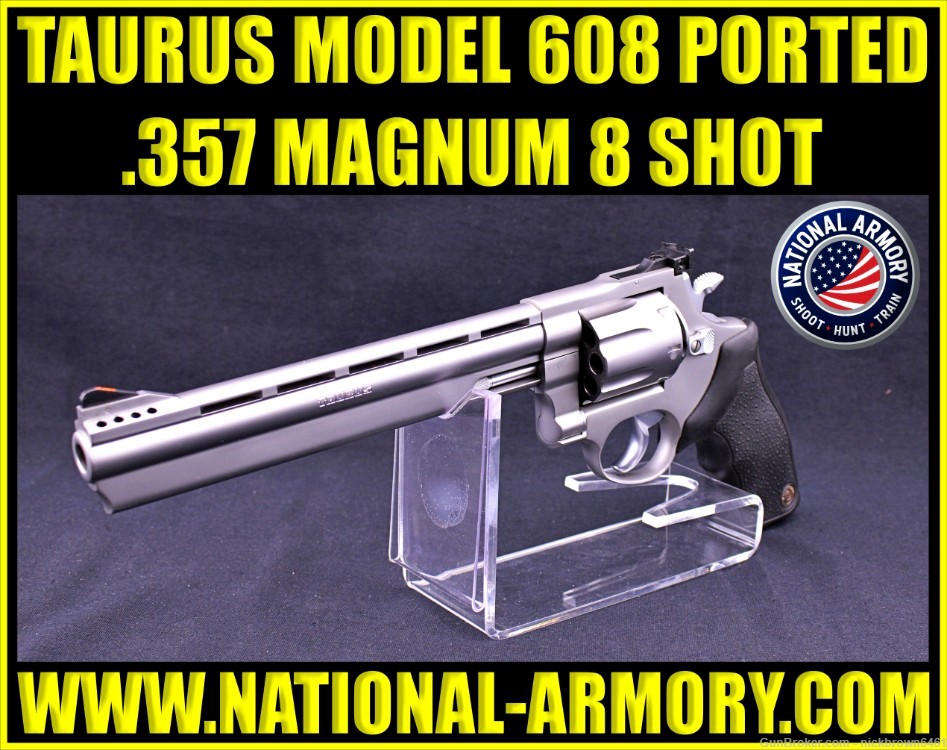 TAURUS 608 357 MAG 8.5" STAINLESS STEEL PORTED REVOLVER 8 SHOT -img-0