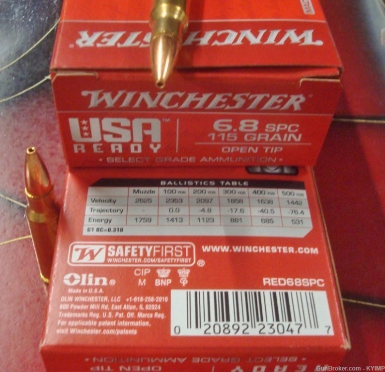 100 Winchester 6.8 SPC 115 grain HP NEW ammo RED68SPC-img-0