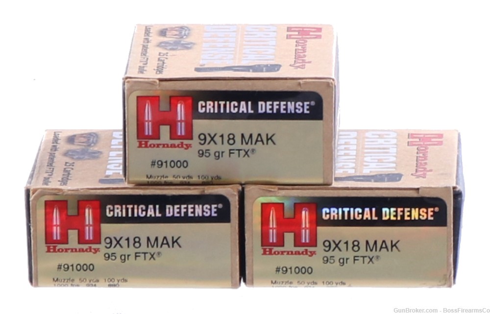 Hornady Critical Defense 9x18 Makarov 95gr FTX HP Lot of 75 91000 (JFM)-img-0