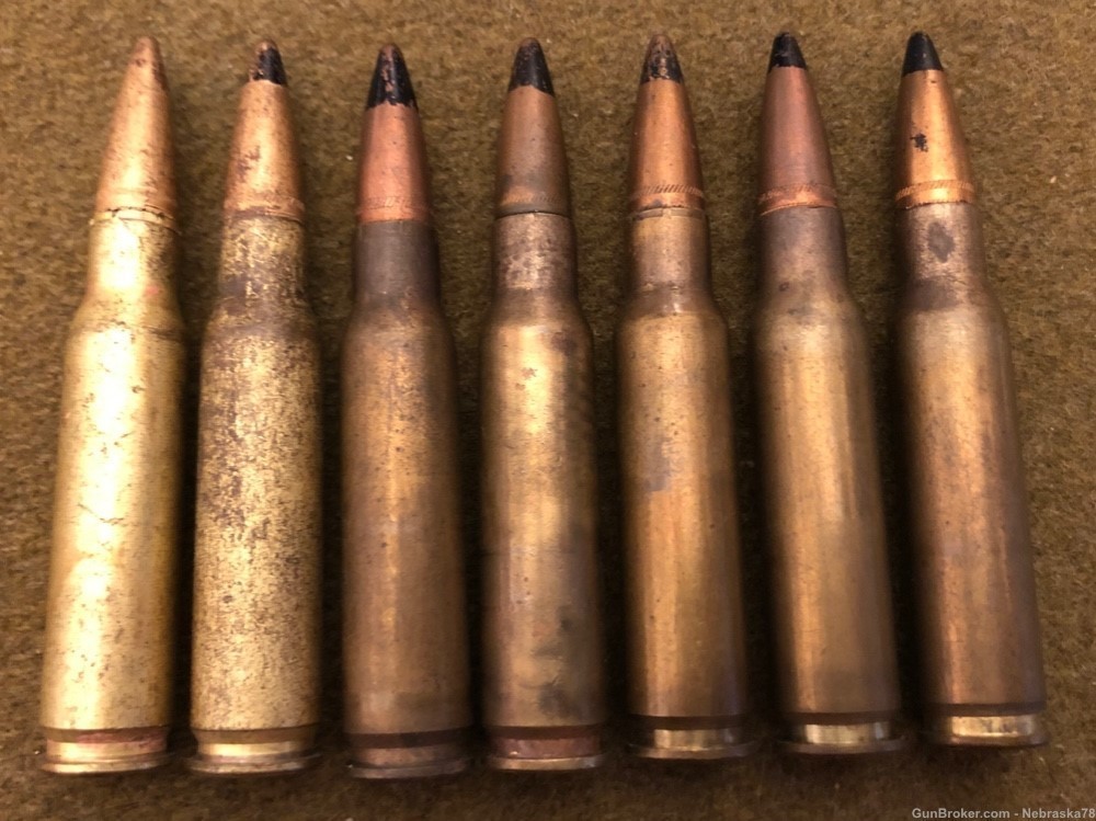7 rounds Belgian FN 7.62x51 M61 black tip AP live ammo 1958-1979-img-0