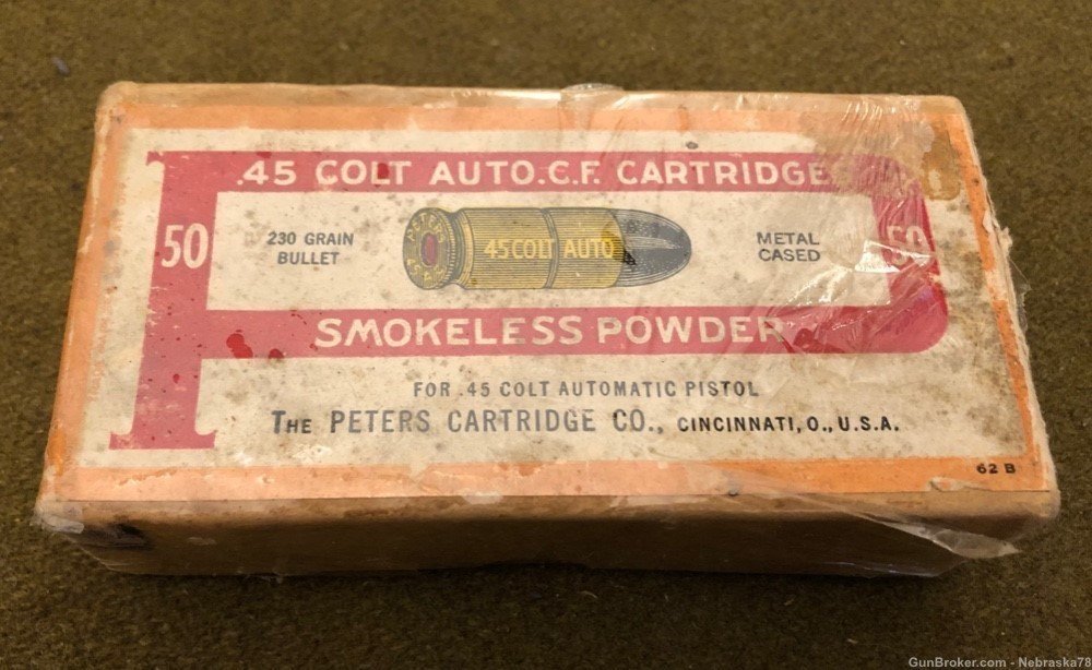 Rare full 50 round two piece box Peters .45ACP colt auto ammo 230gr FMJ-img-0