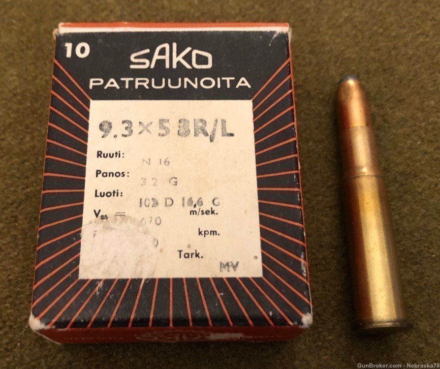 Rare Finnish Saka 9.3x53r ammo 10 rounds vintage 7.62x54r based sporter -img-0