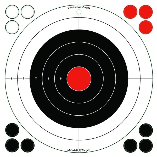 BIRCHWOOD CASEY Stick-A-Bull 12in Self-Adhesive Bulls-Eye Targets, 5-Pack-img-1