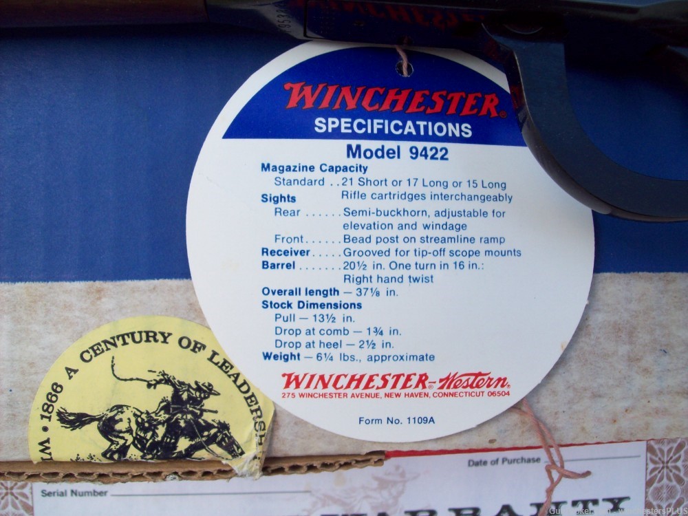 WINCHESTER 9422 RIFLE  22 LR BOX AND PAPER WORK AND HANG TAG    BOX ONLY !-img-10