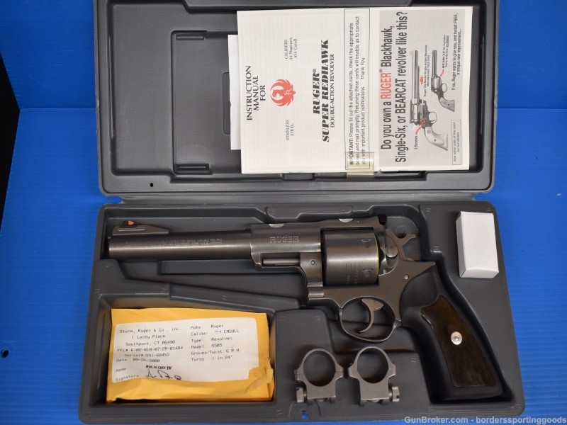 RUGER SUPER REDHAWK 454 CASULL 7.5" 6 ROUNDS w/factory case+rings+manual -img-13