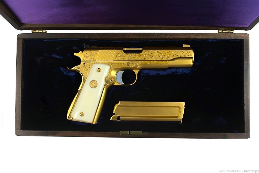 Gold Plated Engraved Colt Service Model Ace 22 LR Pistol – SN: SM39096-img-1
