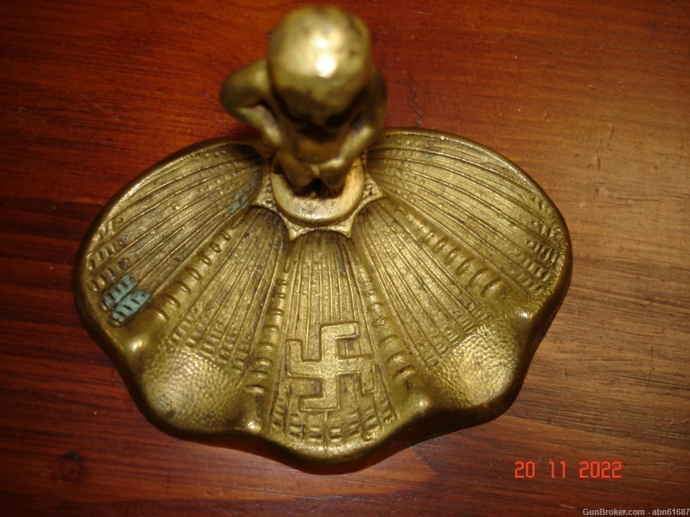 RARE WWII Brass Anti-NSDAP 3rd Reich ashtray or ring holder mkr marked-img-1