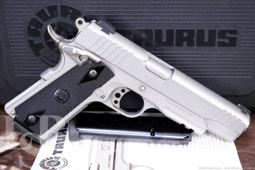 Taurus Model PT-1911 Stainless .45 ACP 5” Semi Auto Pistol, NO CA-img-0