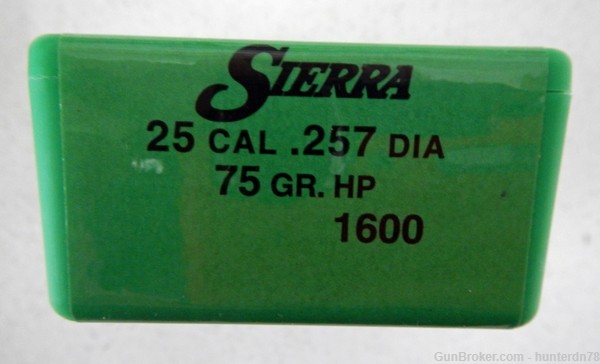 Sierra 25 cal. 75 Grain Hollow Point Bullets. 100 rds. NEW!-img-0