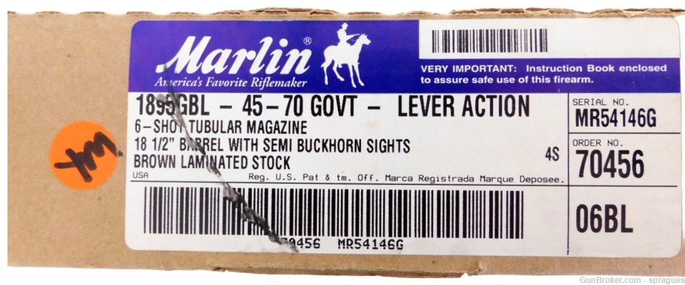 Marlin 1895 GBL Lever Action Rifle 18" 45-70 Govt With Original Box-img-13
