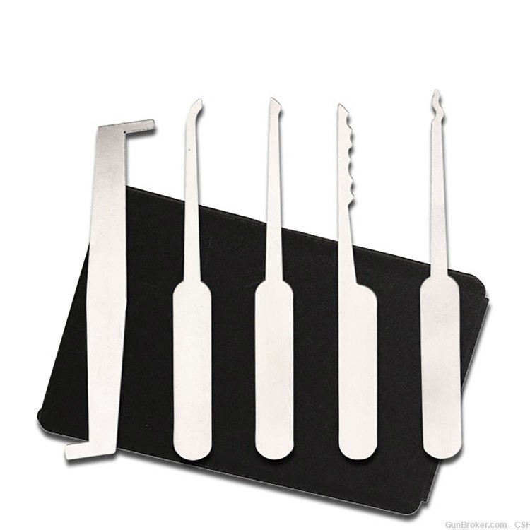 5 Piece Lock Pick Set, Credit Card Size Carry Case, Stainless Steel-img-0