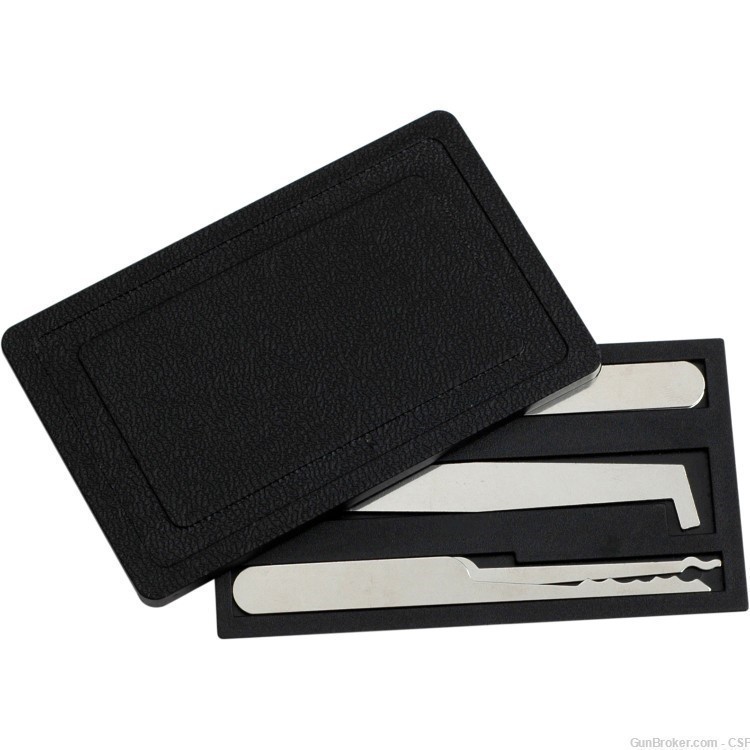 5 Piece Lock Pick Set, Credit Card Size Carry Case, Stainless Steel-img-1